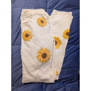 Dript Denim Mens White Sunflower Print Straight Leg Jeans - Size 32